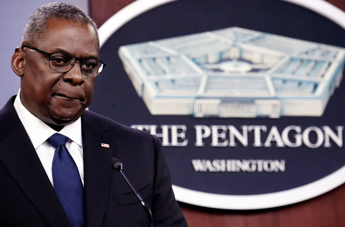 U.S. Defense Secretary Lloyd Austin speaks to the press at the Pentagon in Washington on Aug. 18, 2021. (Oliver Douliery/AFP via Getty Images)