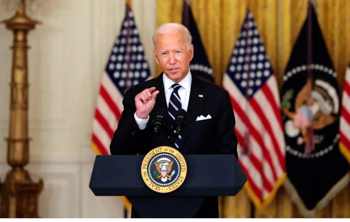 President Joe Biden gestures as he delivers remarks on the COVID-19 response and the vaccination program in the East Room of the White House on Aug. 18, 2021 in Washington, DC. (Anna Moneymaker/Getty Images)