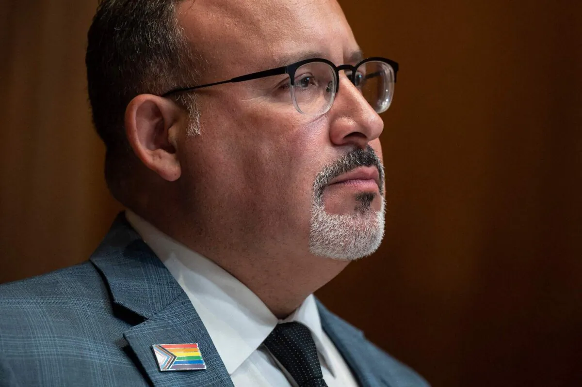 Education Secretary Miguel Cardona testifies before the Labor, Health and Human Services, Education and Related Agencies Subcommittee on Capitol Hill in Washington, DC, on June 16, 2021. (Jim Watson/AFP via Getty Images)