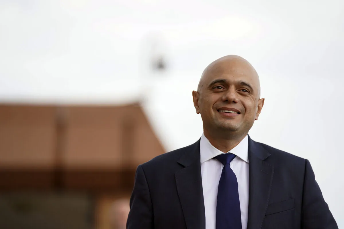 Health Secretary Sajid Javid during a visit to the Bournemouth Vaccination Centre, in Bournemouth, Dorset, UK, on Aug. 4, 2021. (Steve Parsons/PA)