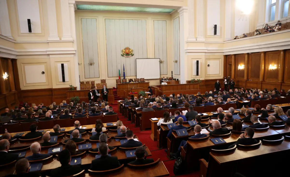 A general view shows the first plenary session of the new parliament in Sofia, Bulgaria, April 15, 2021. (Stoyan Nenov/Reuters)
