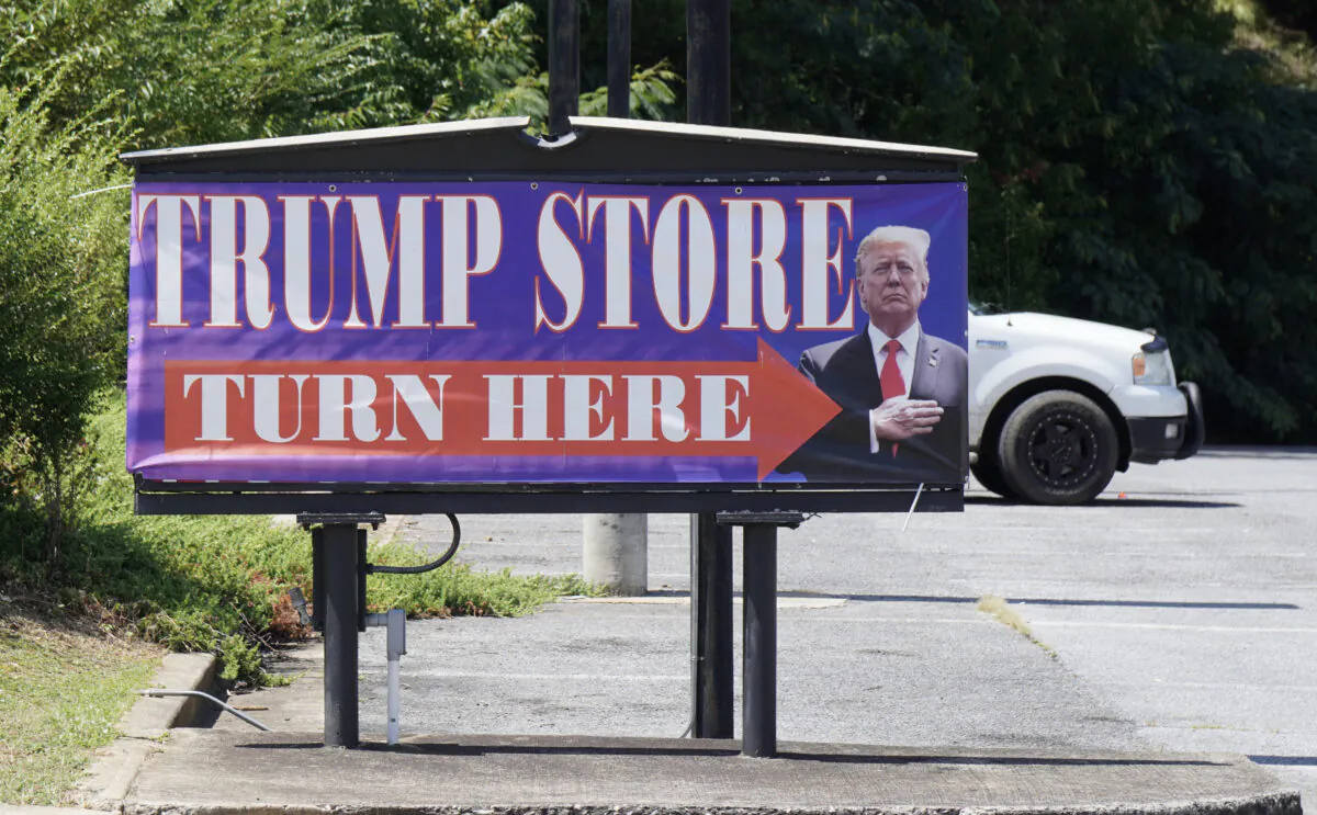 File photo: A sign for the Ellijay Trump Store in Georgia on August 18, 2021. (Jackson Elliott/The Epoch Times)