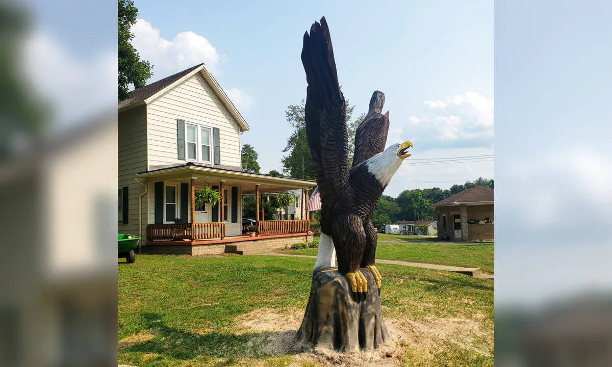 Craftsman James McGrath, from McConnelsville, Ohio, sculpted two giant bald eagles for his client, Vietnam veteran Ron Hall. (Courtesy of James McGrath)