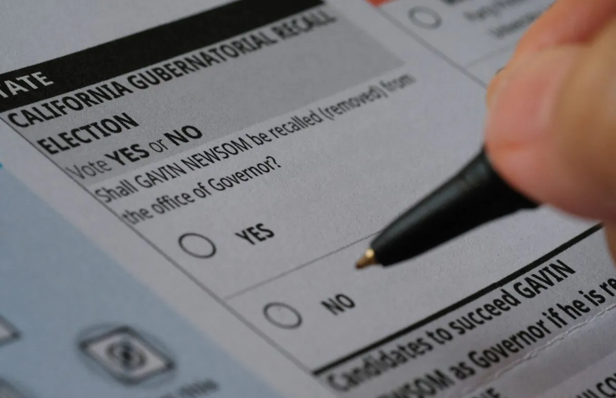 A ballot for a recall election seeking to remove California Gov. Gavin Newsom is seen in Los Angeles, Calif., on Aug. 15, 2021. (Chris Delmas/AFP via Getty Images)