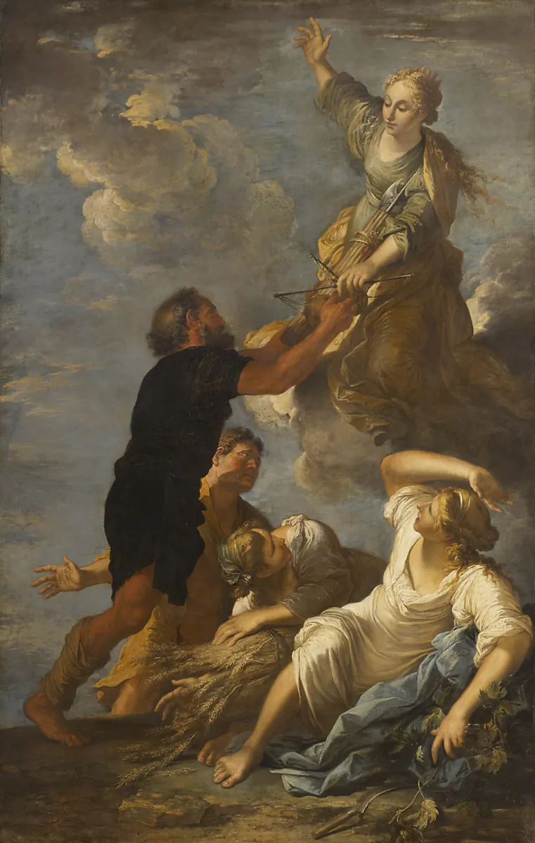 In “Paradise Lost,” Milton associates Greek constellations of stars with Bible stories. For example, Milton links Eve, the first woman in Genesis, with Astraea, the Greek virgin goddess of justice, innocence, purity and precision, who ascends to heaven to become the constellation Virgo. “Astraea Leaves the Earth,” 1665, by Salvator Rosa. Kunsthistorisches Museum. (Public Domain)