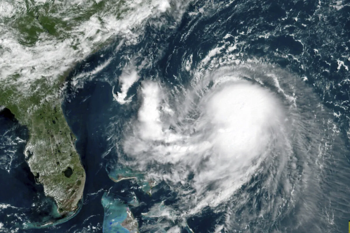 This OES-16 East GeoColor satellite image shows Tropical Storm Henri in the Atlantic Ocean, on Aug. 20, 2021. (NOAA via AP)