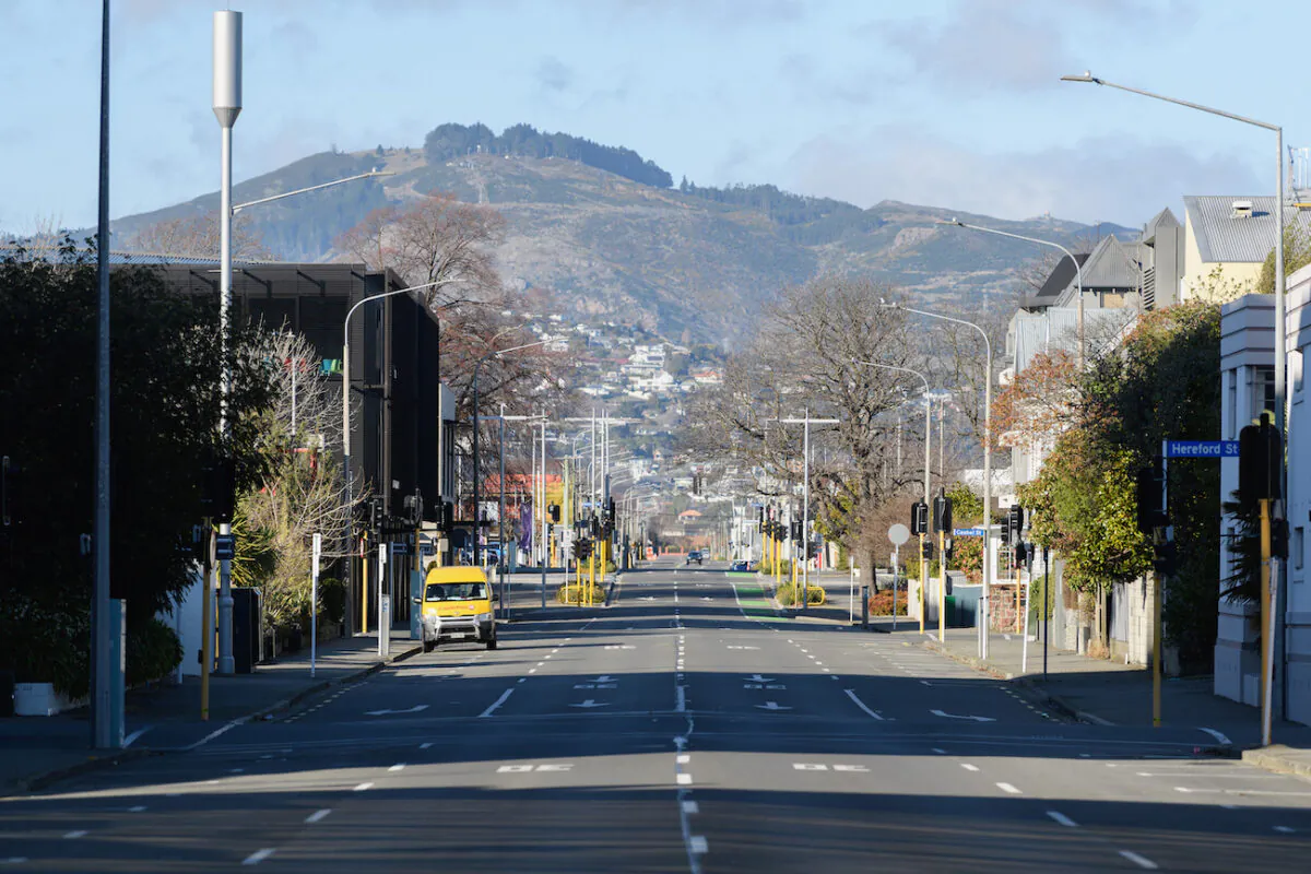 Empty streets are seen in Christchurch, New Zealand, on Aug. 21, 2021. (Kai Schwoerer/Getty Images)