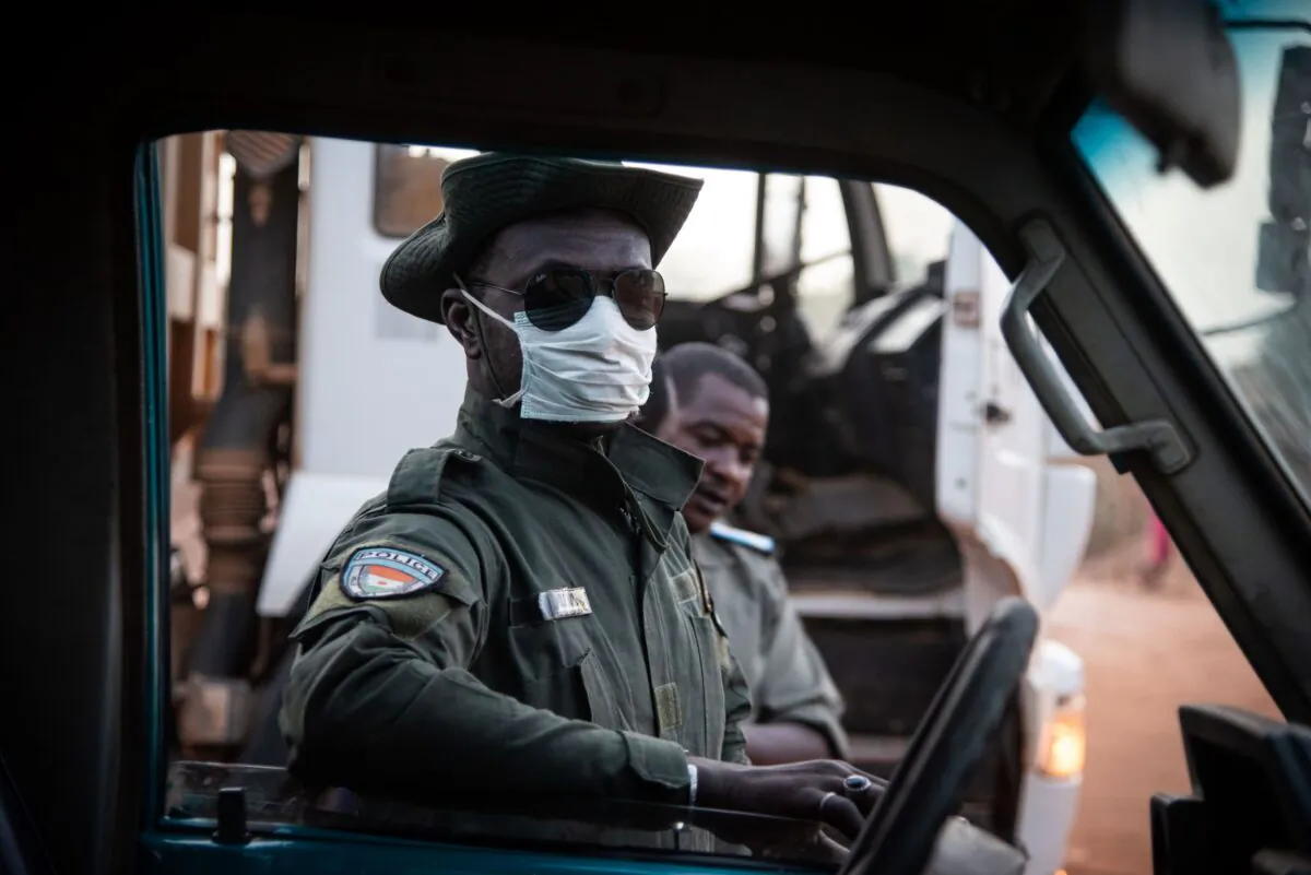 A police officer, Niger, on April 23, 2020. (Nicolas Réméné/AFP via Getty Images)