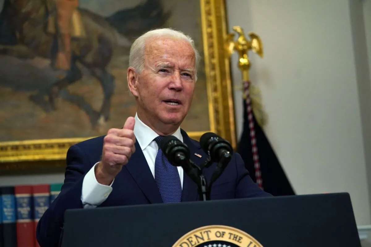 President Joe Biden speaks during an update on the situation in Afghanistan and the effects of Tropical Storm Henri at the White House on Aug. 22, 2021. (Andrew Caballero-Reynolds/AFP via Getty Images)