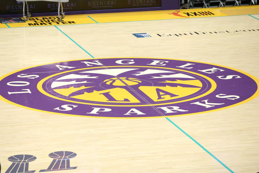 A view of the Los Angeles Sparks logo at Staples Center in Los Angeles on Aug. 17, 2021. (Katharine Lotze/Getty Images)