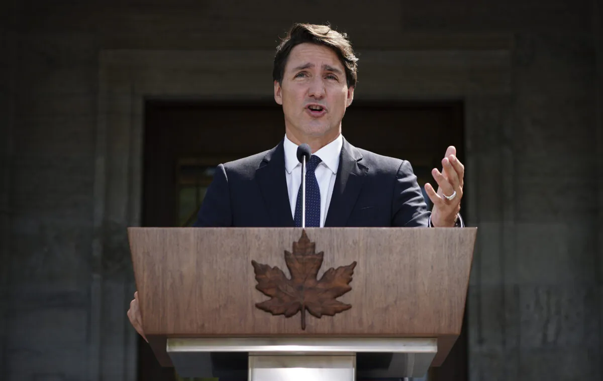 Prime Minister Justin Trudeau holds a press conference after meeting with Gov. Gen. Mary Simon and triggering an election, at Rideau Hall in Ottawa on Aug 15, 2021. (The Canadian Press/Sean Kilpatrick)