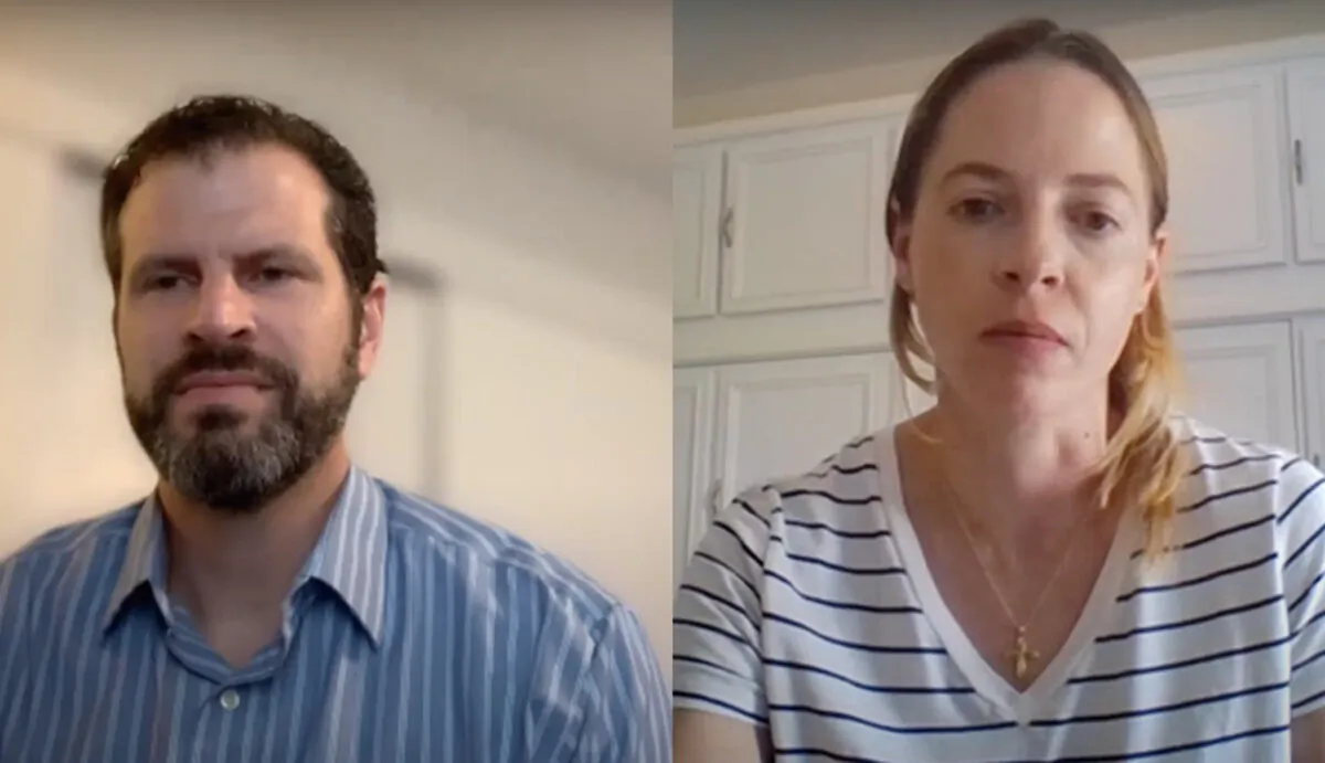 Michael Denny (L), a Chief Investment Officer who runs The Investment Nerd, Rachel Hartman (R), Epoch Times reporter on screenshot from video interview. (Screenshot via The Epoch Times)