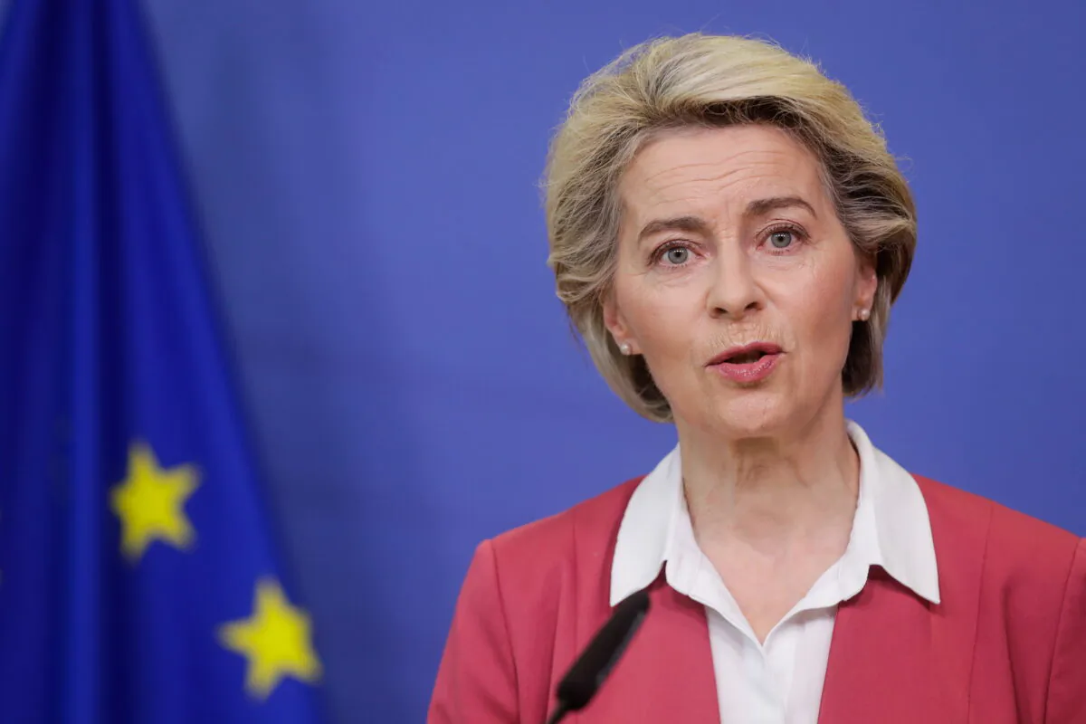 European Commission President Ursula von der Leyen in Brussels, Belgium, on July 27, 2021. (Stephanie Lecocq/Pool via Reuters)