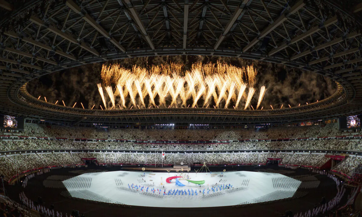 Fireworks are set off during the Paralympic Opening Ceremony over the Olympic Stadium for the Tokyo 2020 Paralympic Games in Tokyo, Japan, on Aug. 24, 2021. (Bob Martin for OIS/via AP)