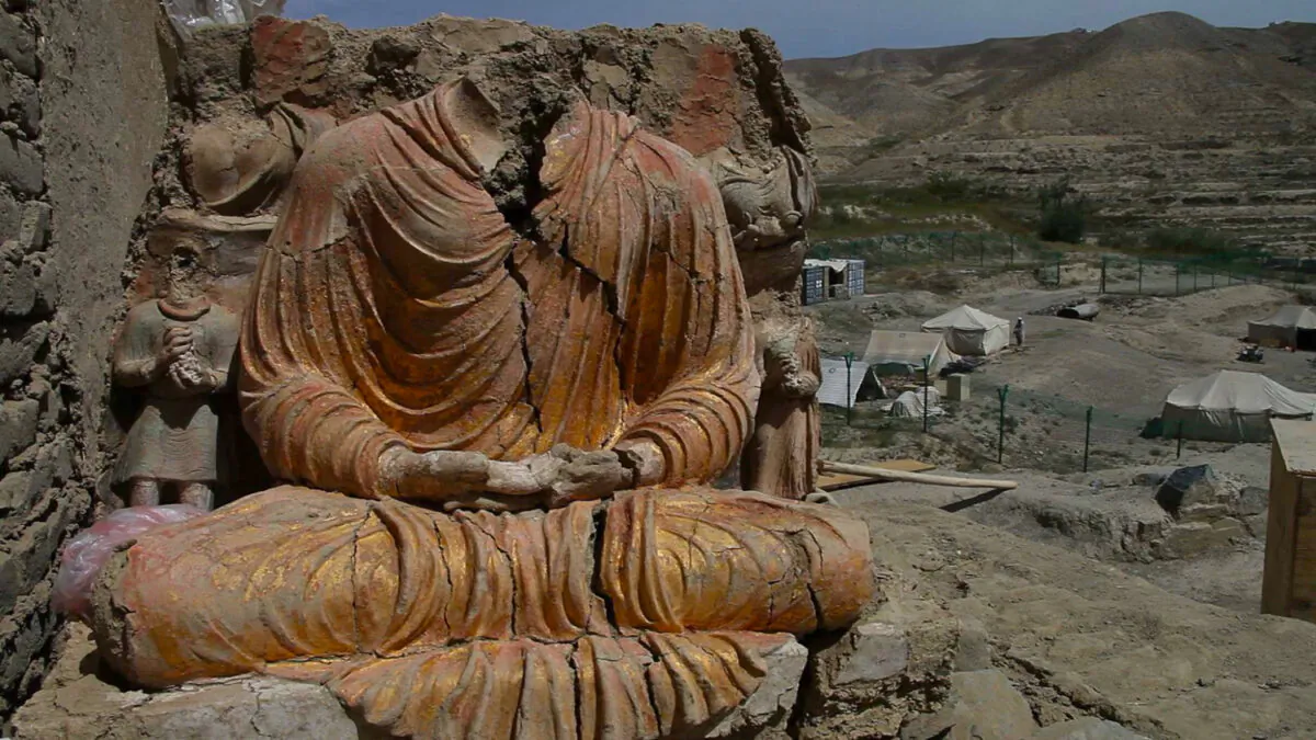 Seated Buddha statue excavated at Mes Aynak, 25 miles from Kabul. (Brent E. Huffman/German Camera Productions)