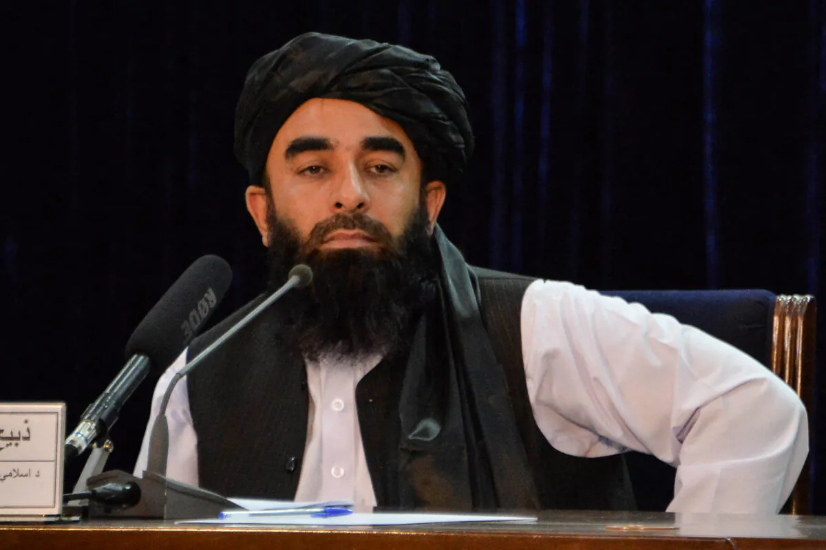 Taliban spokesperson Zabihullah Mujahid looks on during a press conference in Kabul, Afghanistan on Aug. 24, 2021. (Hoshang Hashimi/AFP via Getty Images)