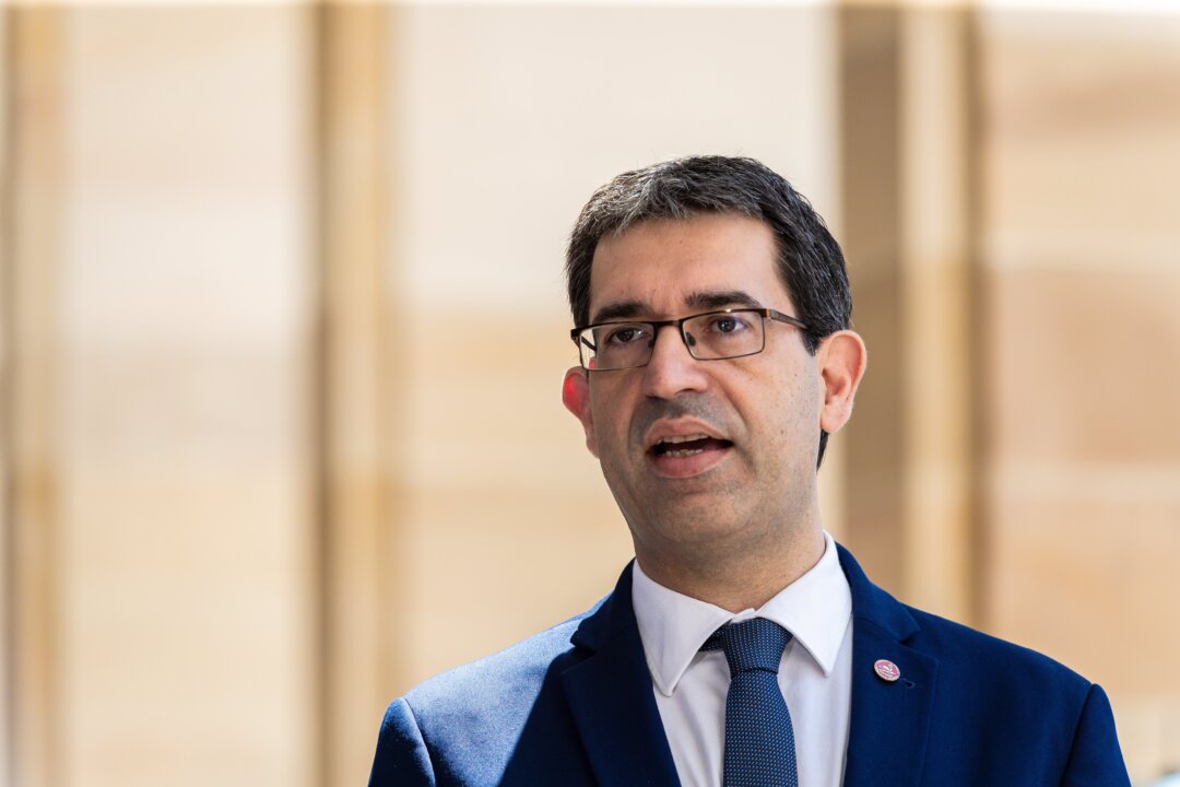West Australian Liberal MP Nick Goiran speaks to the media during a press conference outside the Parliament of Western Australia in Perth, Australia, on Nov. 24, 2020. (AAP Image/Richard Wainwright) 