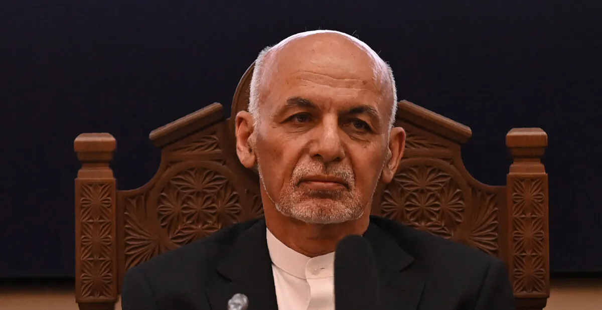 Afghanistan's President Ashraf Ghani looks on while attending a Joint Coordination and Monitoring Board meeting (JCMB) at the Afghan presidential palace in Kabul on July 28, 2021. (Sajjad Hussain/AFP via Getty Images)