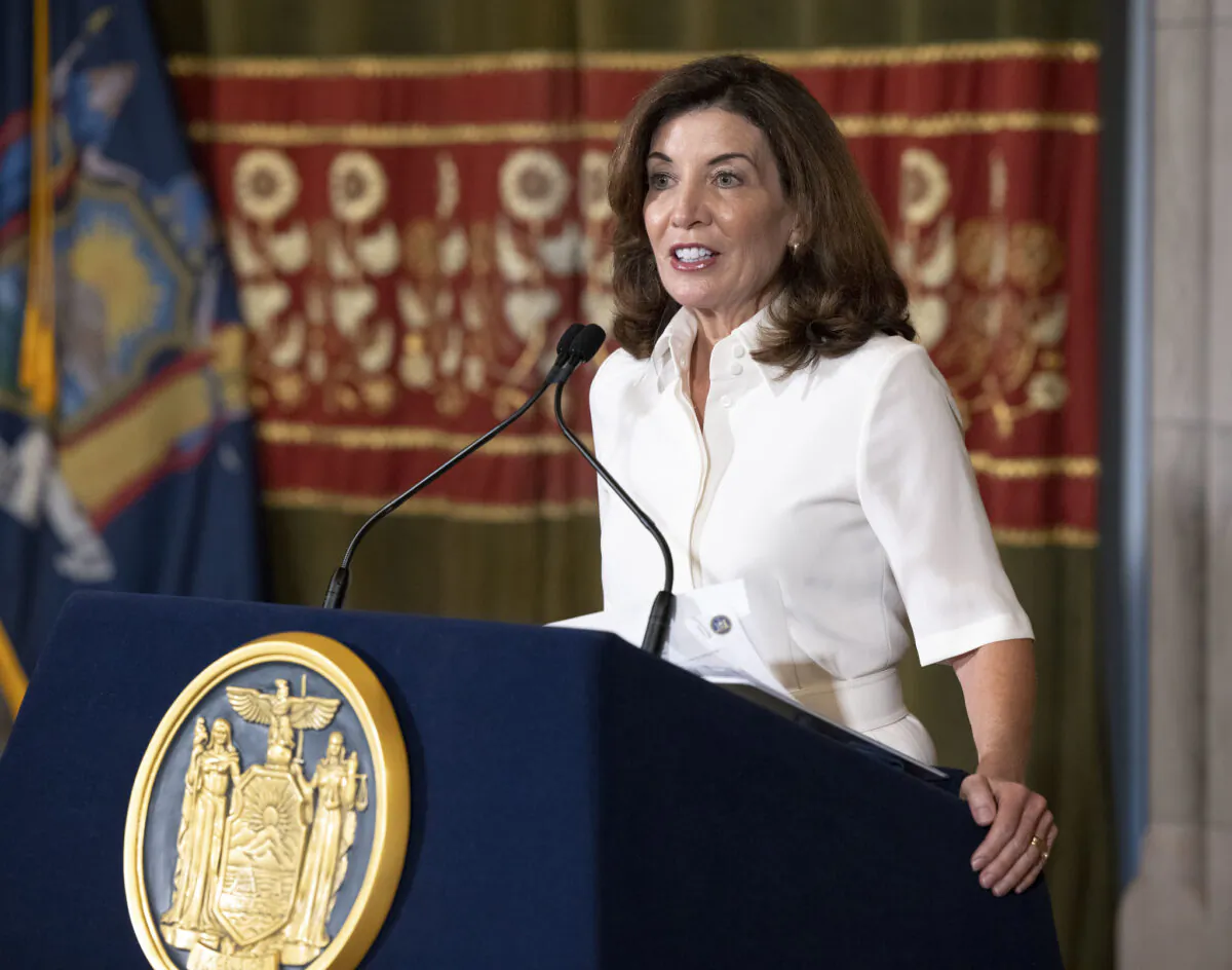 New York Democratic Gov. Kathy Hochul said she was unsure if the state would appeal a ruling that rejected the Democrat-controlled legislature's new congressional district maps. Photo taken on Aug. 24, 2021. (Mike Groll/Office of Governor Kathy Hochul)