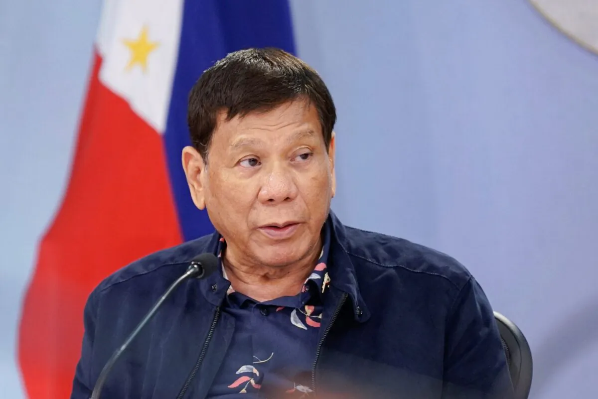 Philippine President Rodrigo Duterte talks during a meeting at the Malacanang presidential palace in Manila, Philippines, on Aug. 24, 2021. (King Rodriguez/ Malacanang Presidential Photographers Division via AP)