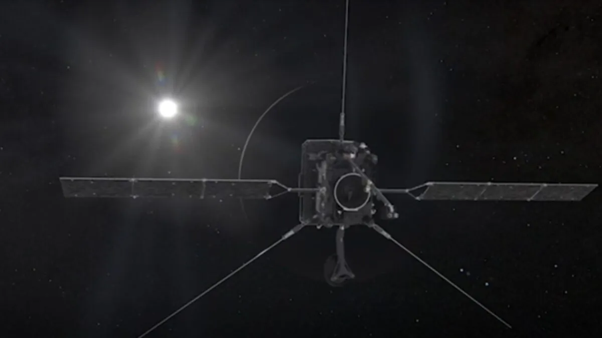 In this screenshot from video, Venus approaches from the left. The planet's night-side, the part hidden from the Sun, appears as a dark semicircle surrounded by a bright crescent of light, on Aug. 9, 2021. (European Space Agency/ATA MEDILAB via AP/ Screenshot via NTD)