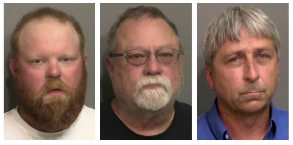 From left, Travis McMichael, his father Gregory McMichael, and William "Roddie" Bryan Jr.. (Glynn County Detention Center via AP)