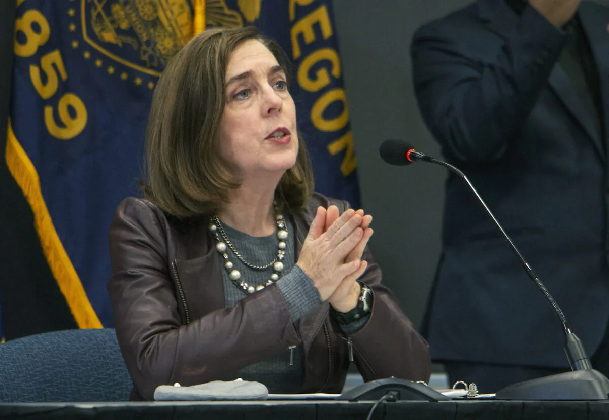 Oregon Gov. Kate Brown speaks in Portland, Oregon, on Nov. 10, 2020. (Cathy Cheney/Pool Photo via AP)