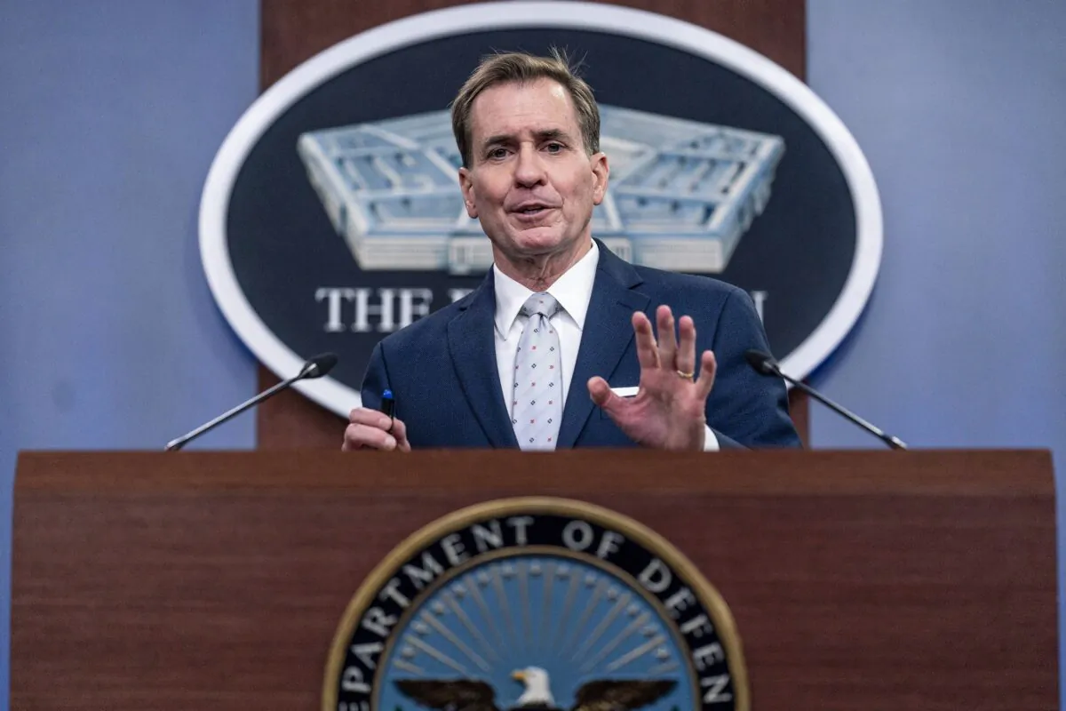 Pentagon spokesman John Kirby speaks during a briefing at the Pentagon in Washington on Aug. 25, 2021. (Andrew Harnik/AP Photo)