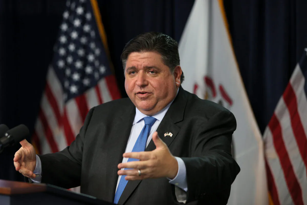 Illinois Gov. J.B. Prtizker announces a statewide mandate requiring masks be worn in all Illinois public schools, preschool through high school, in Chicago, Ill., on Aug. 4, 2021. (Scott Olson/Getty Images)