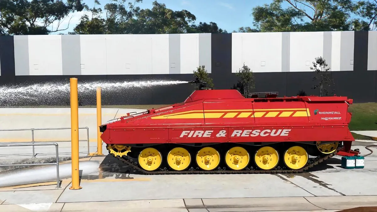 An autonomous firefighting tank is being developed by Rheinmetall Defence Australia. (Supplied)