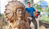 Chainsaw Artists Carves Larger-Than-Life-Size Native American Portrait out of Tree Trunk