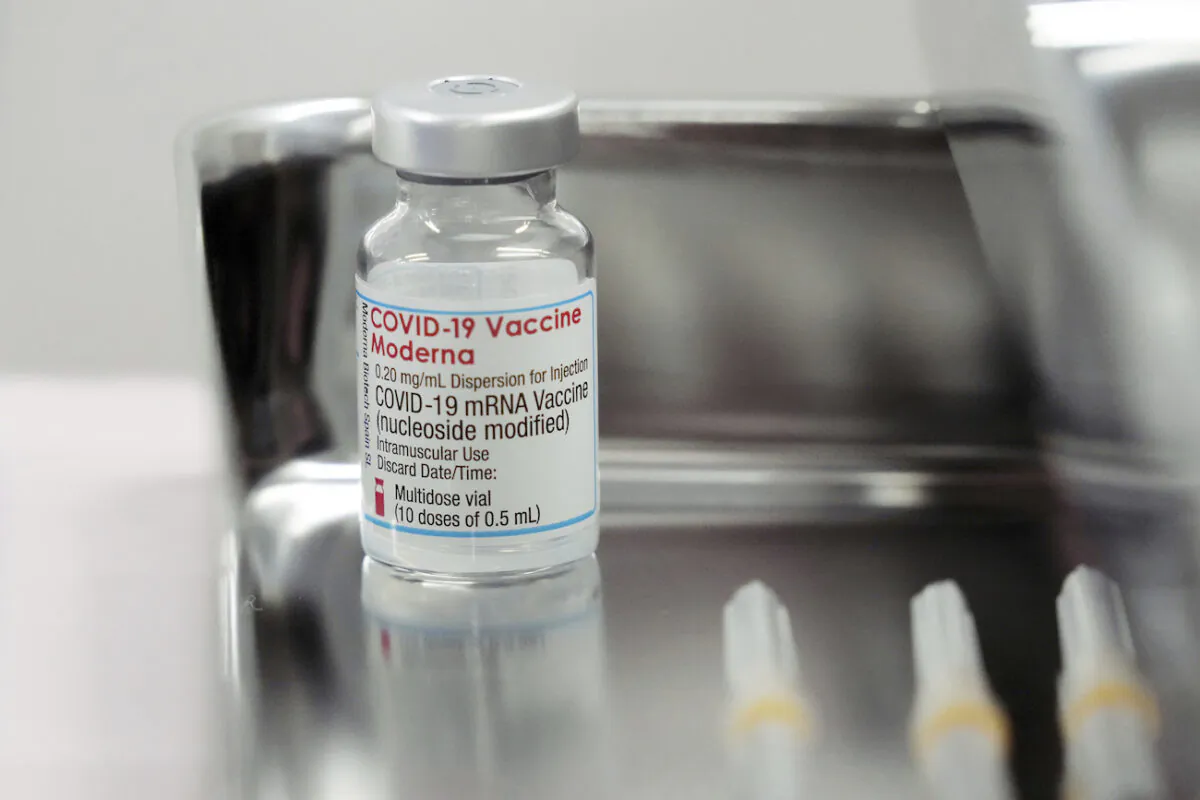 A Moderna COVID-19 vaccine vial is seen in a file photograph. (Eugene Hoshiko/AP Photo)