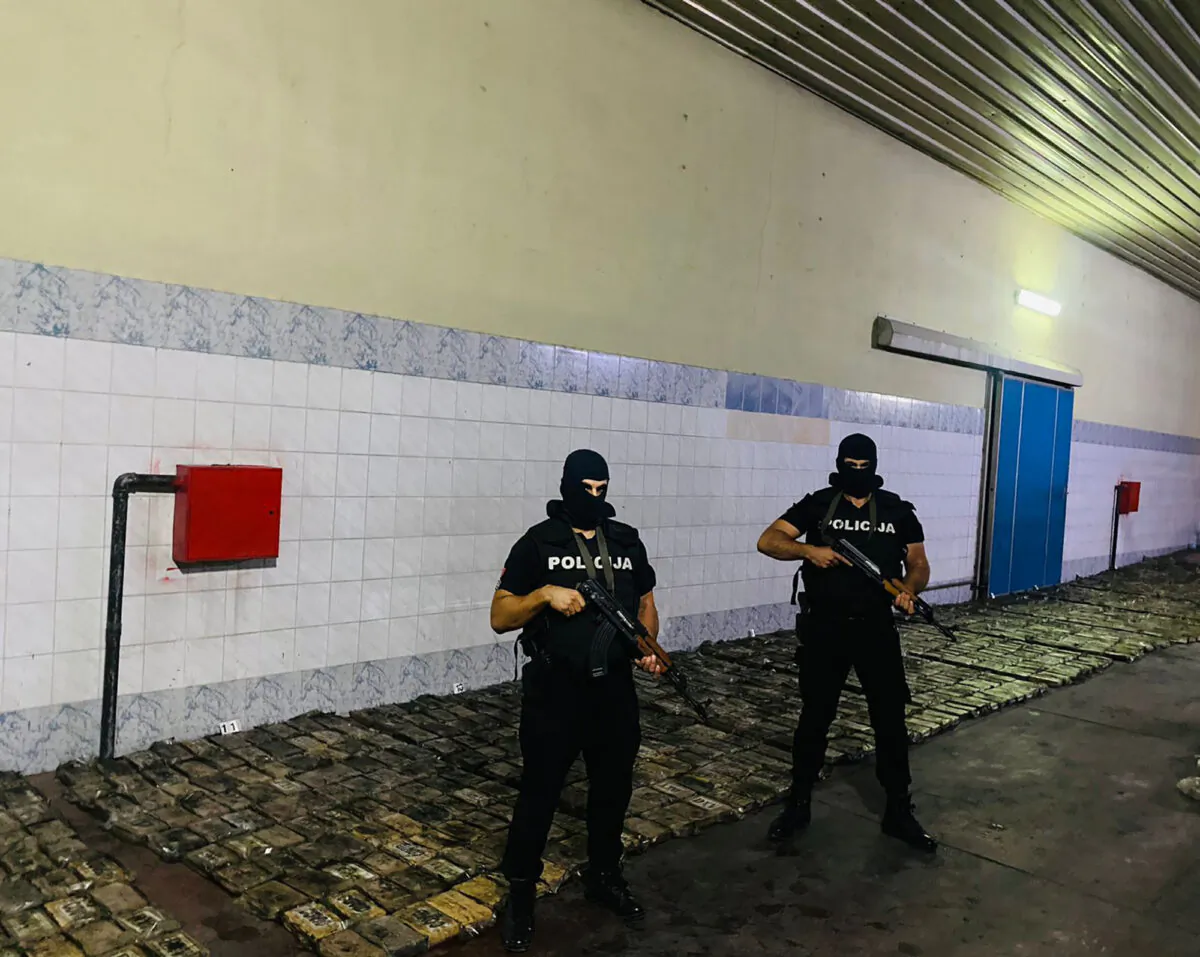 Police discovered 1,250 packages of cocaine in the village of Mojanovici, Montenegro, on Aug. 26, 2021. (Montenegro Police via AP)