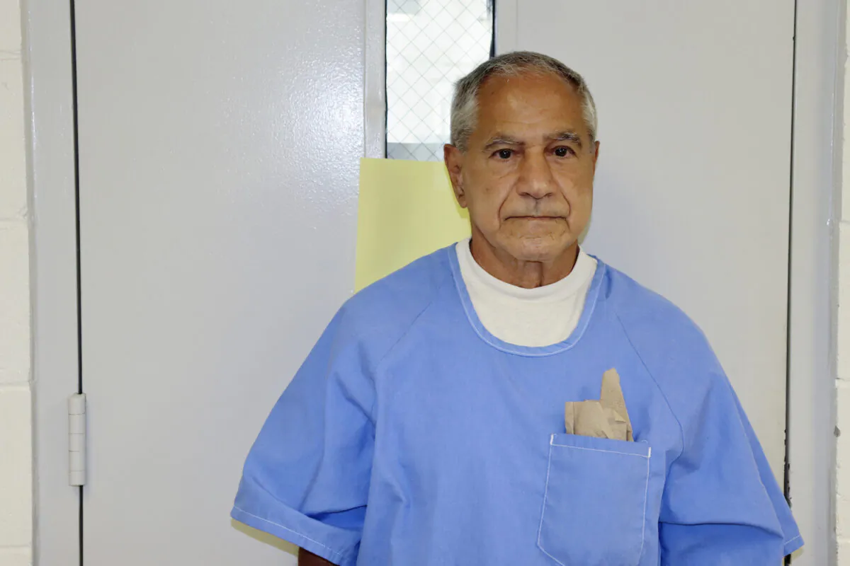 In this image provided by the California Department of Corrections and Rehabilitation, Sirhan Sirhan arrives for a parole hearing Friday, Aug. 27, 2021, in San Diego. Sirhan faces his 16th parole hearing Friday for fatally shooting U.S. Sen. Robert F. Kennedy in 1968. (California Department of Corrections and Rehabilitation via AP)