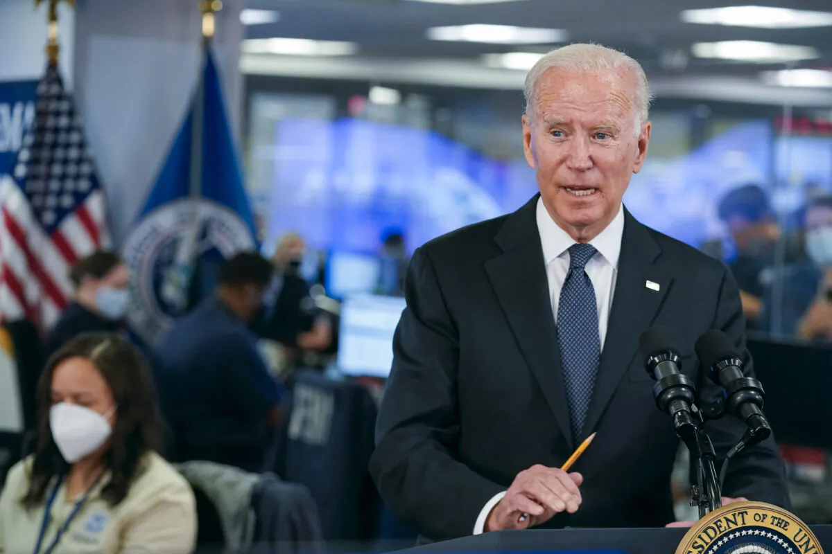 President Joe Biden speaks at the National Response Coordination Center at FEMA headquarters in Washington, on Aug. 29, 2021. (Manuel Balce Ceneta/AP Photo)