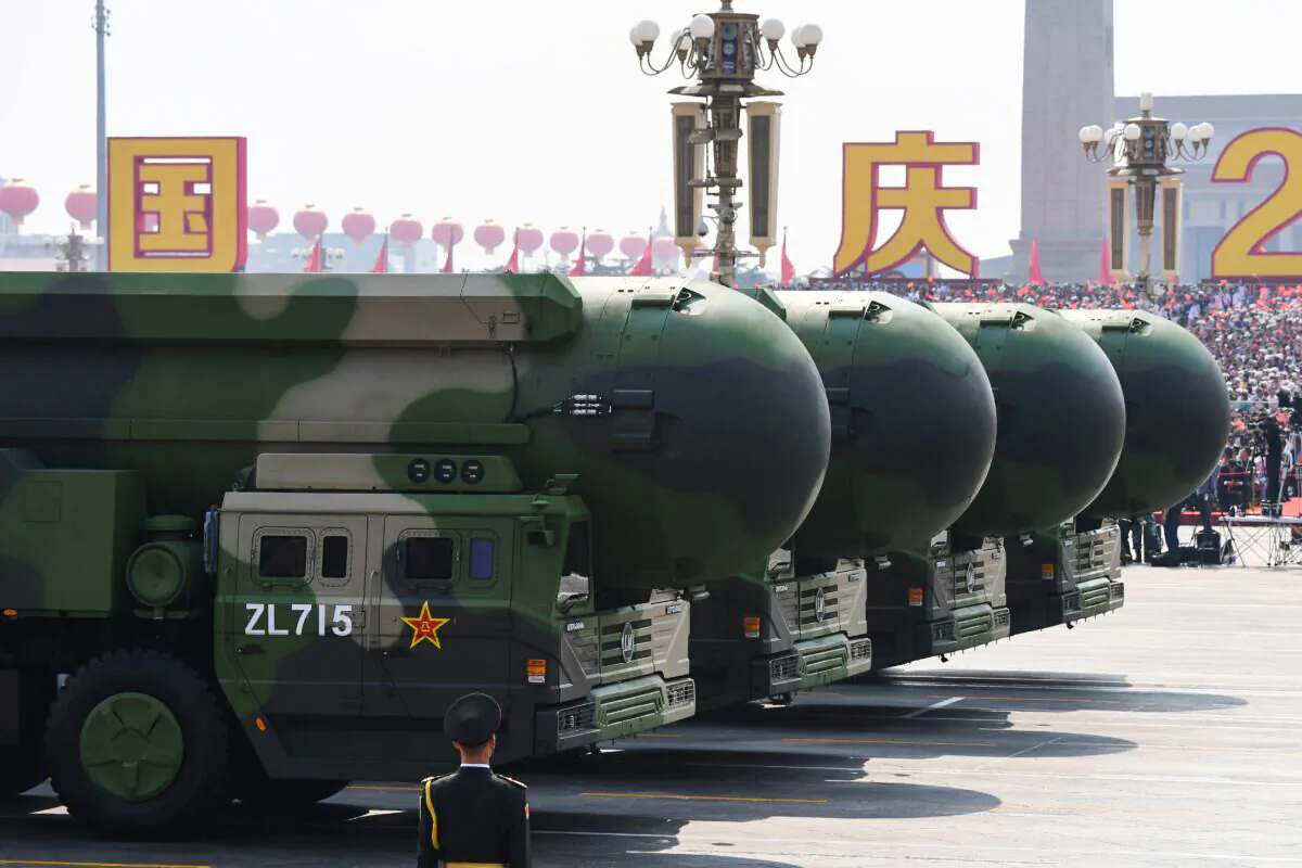 China's DF-41 nuclear-capable intercontinental ballistic missiles are seen during a military parade at Tiananmen Square in Beijing on Oct. 1, 2019. (Greg Baker/AFP via Getty Images)