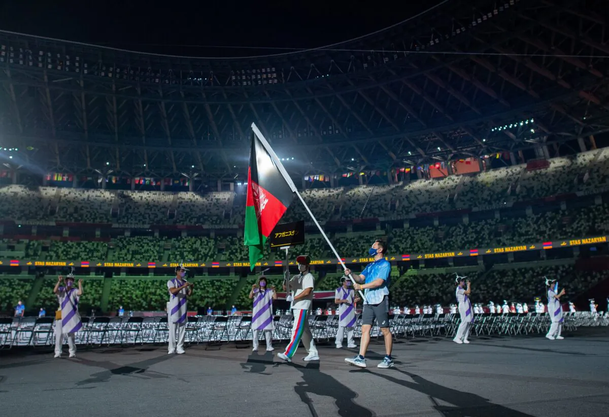 Afghanistan’s flag was paraded at the Tokyo Paralympics opening ceremony on Tuesday, August 24, 2021. (AAP Image/OIS/IOC/Joel Marklund)