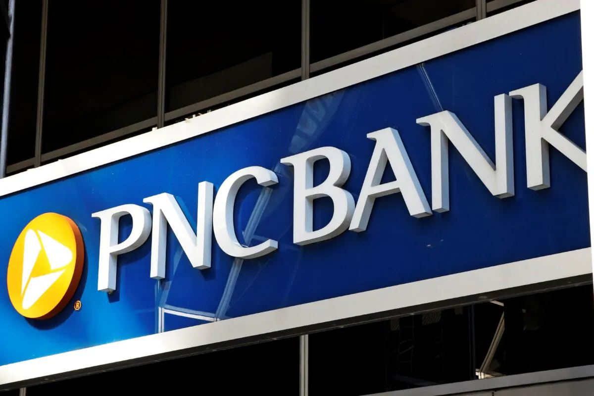 The sign on a PNC Bank branch in downtown Pittsburgh, Pa., on May 31, 2020. (Gene J. Puskar/AP Photo)