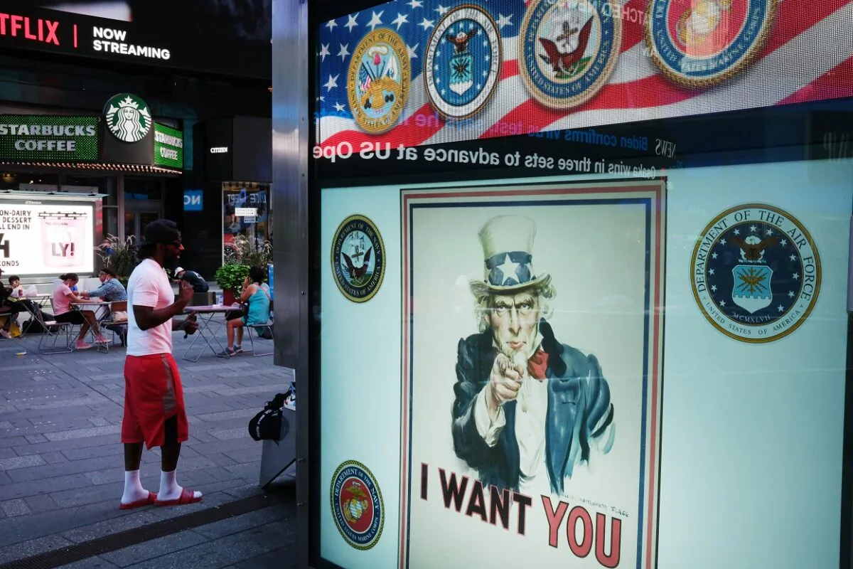 A military recruitment center in Times Square in Manhattan in New York City on Sept. 4, 2020. (Spencer Platt/Getty Images)