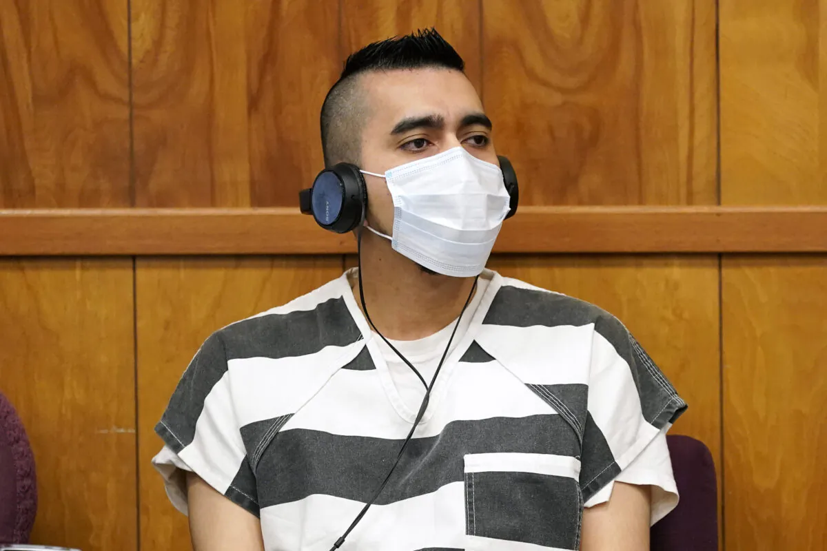 Cristhian Bahena Rivera listens to proceedings during his sentencing, at the Poweshiek County Courthouse in Montezuma, Iowa, on Aug. 30, 2021. (Charlie Neibergall/Pool/AP Photo)