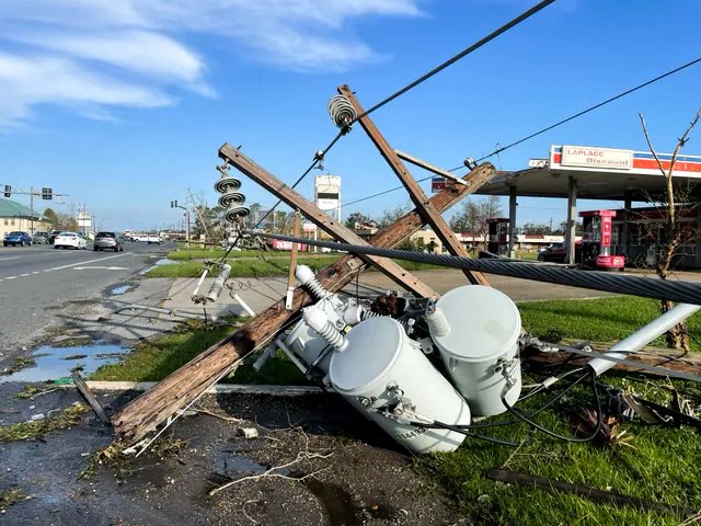 Power lines are down along Main Street after Hurricane Ida swept through, in LaPlace, La., on Aug. 31, 2021. (Charlotte Cuthbertson/The Epoch Times)