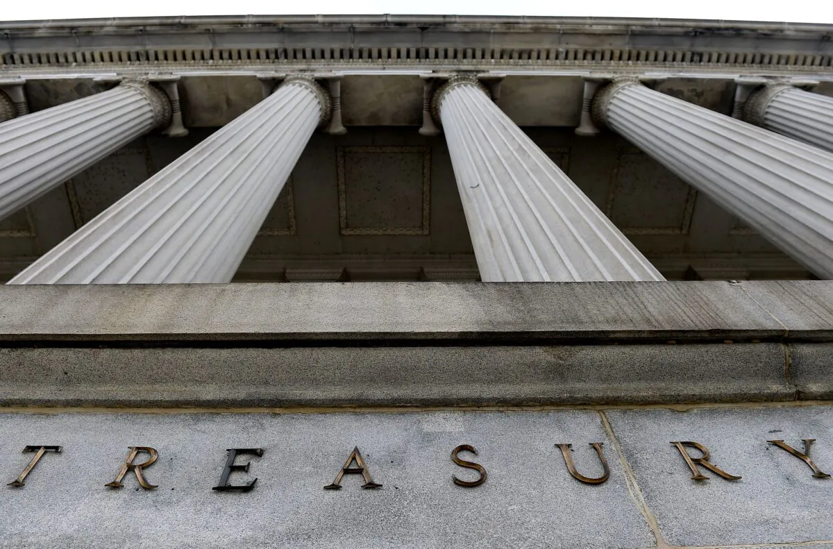 An exterior view of the building of US Department of the Treasury in Washington on March 27, 2020. (Olivier Douliery/AFP via Getty Images)