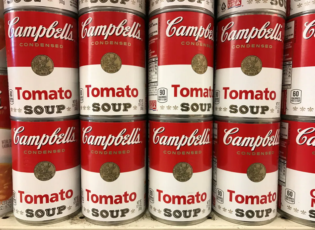 Tins of Campbell's Tomato Soup are seen on a supermarket shelf in Seattle, Washington, on Feb. 10, 2017. (Chris Helgren/Reuters)
