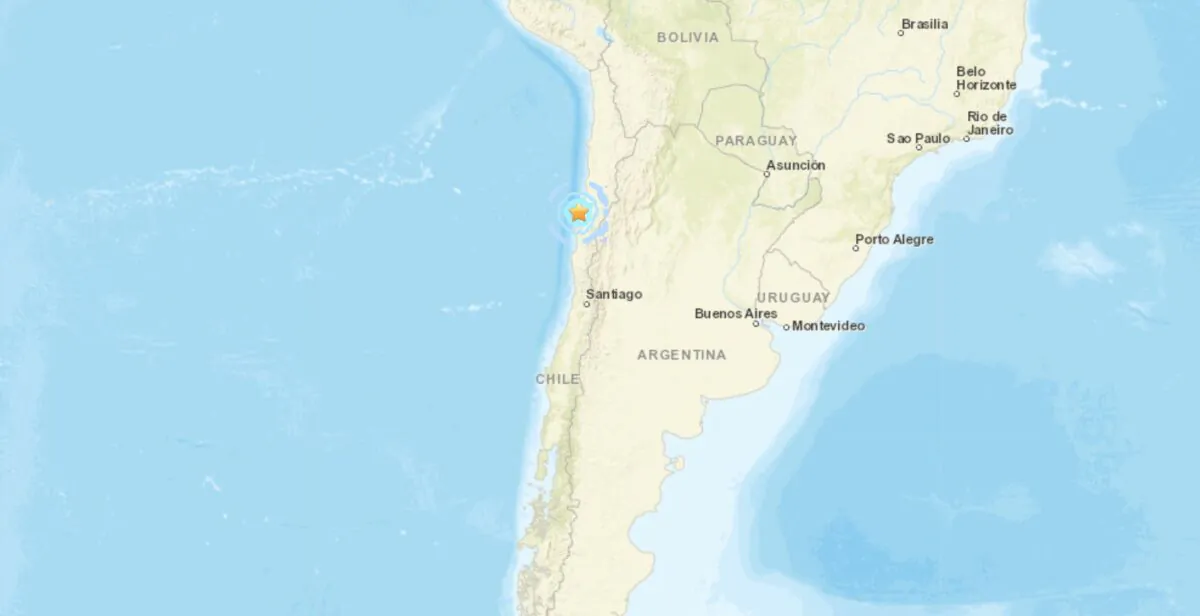 A map showing the location of an earthquake striking near the coast of northern Chile on Sept. 1, 2021. (Google Maps)