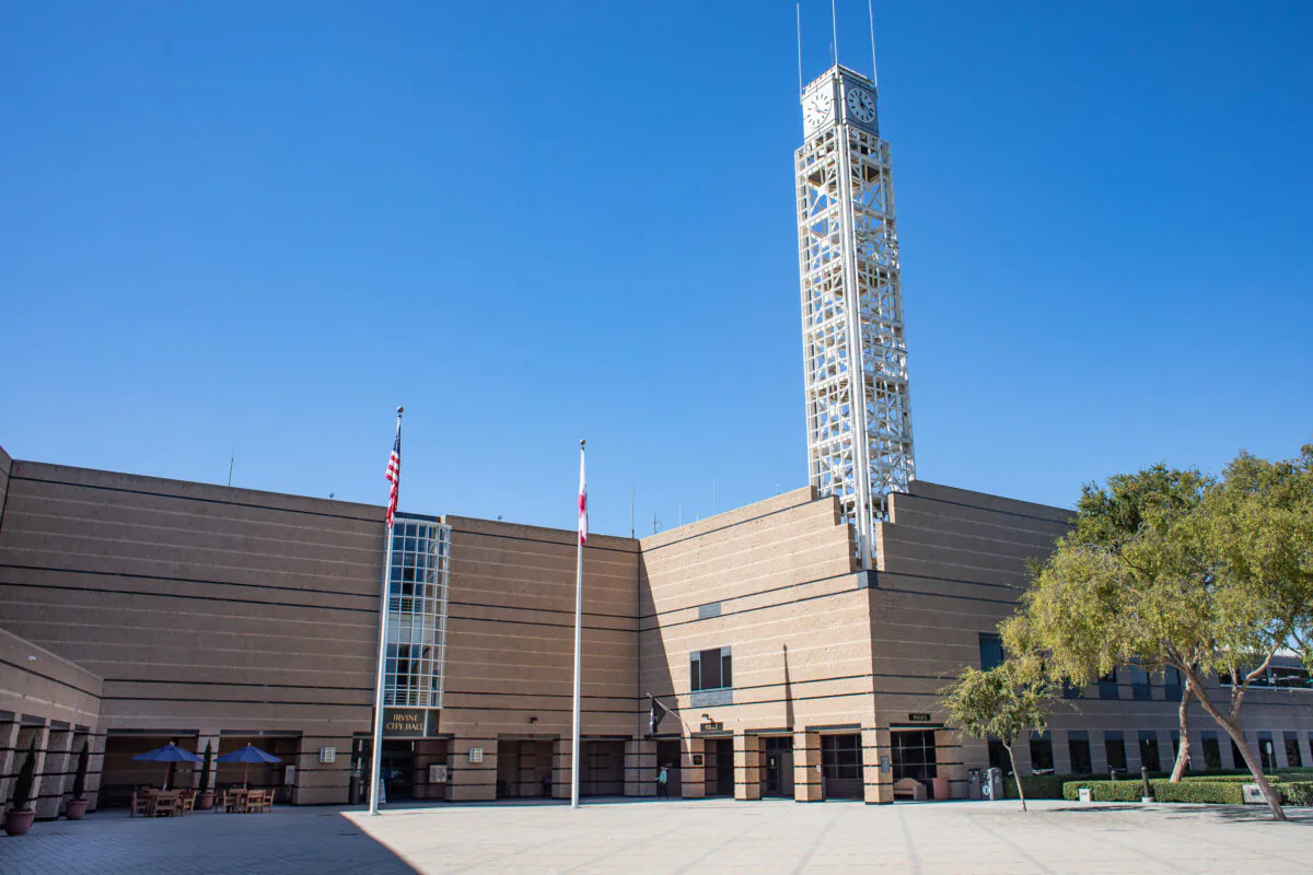 The Irvine City Hall and Civic Center building in Irvine, Calif., on October 12, 2020. (John Fredricks/The Epoch Times)