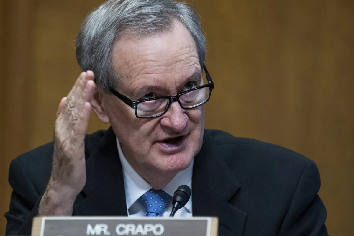 Ranking Member Sen. Mike Crapo (R-Idaho) questions Internal Revenue Service Commissioner Charles Rettig during a Senate Finance Committee hearing on Capitol Hill in Washington on June 8, 2021. (Tom Williams-Pool/Getty Images)