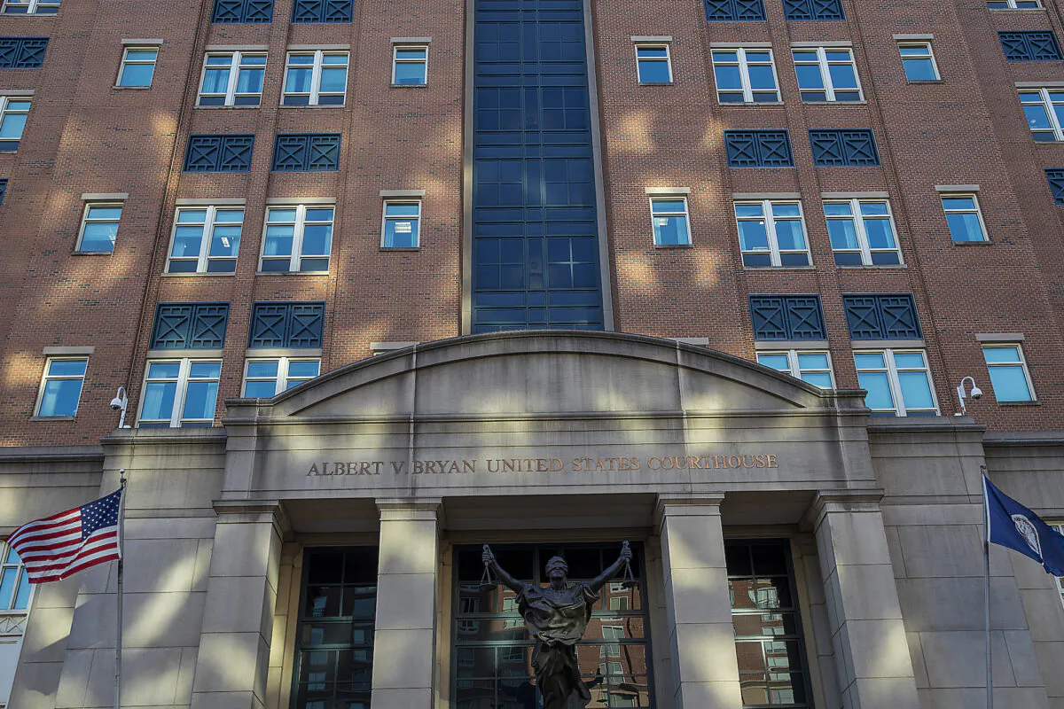 U.S. District Court is shown as the case against two ISIS-cell members dubbed "the Beatles" the two men showed up remotely at the federal courthouse and have been charged with the murder of American citizens in Alexandria, Va., on Oct. 07, 2020. (Tasos Katopodis/Getty Images)