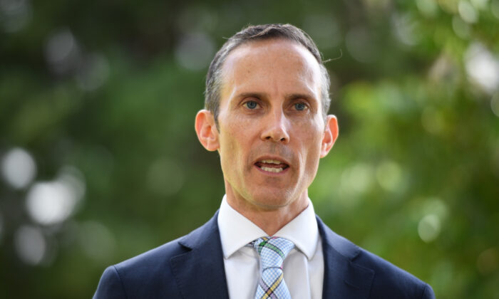 Assistant Minister for Competition Andrew Leigh speaks to the media in Belmore, Sydney, Australia, on April 24, 2019. (AAP Image/Joel Carrett) 