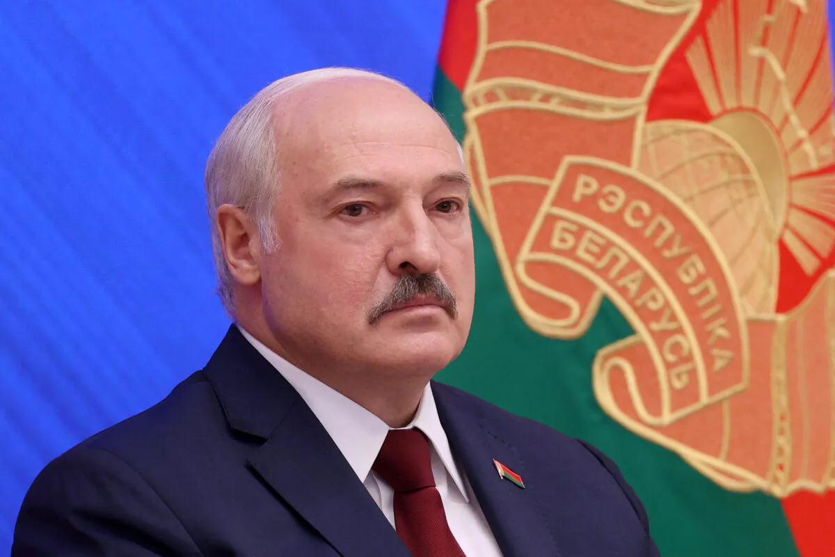 Belarus' President Alexander Lukashenko looks on during a press conference in Minsk on Aug. 9, 2021. (Pavel Orlovsky/BELTA/AFP via Getty Images)