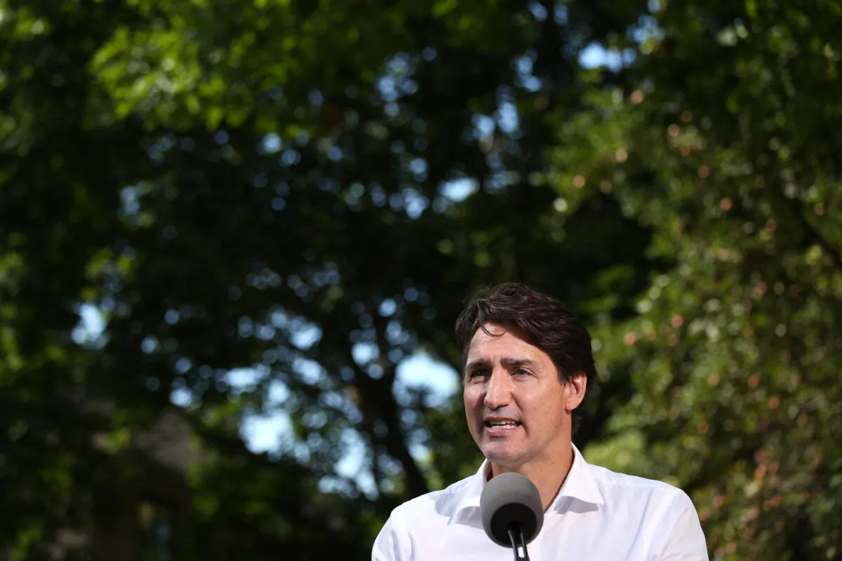 Canadian Prime Minister Justin Trudeau speaks during a news conference in Ottawa, Canada, on Aug. 31, 2021. (Dave Chan/AFP via Getty Images)